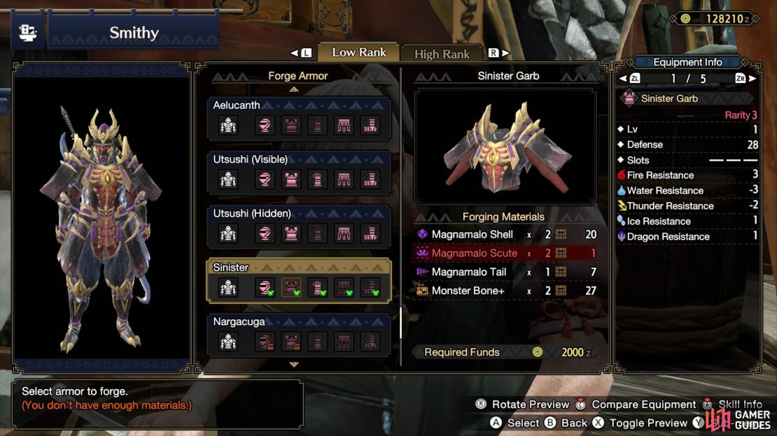 Magnamalo Shells are needed for 3 pieces of the Sinister Armor.