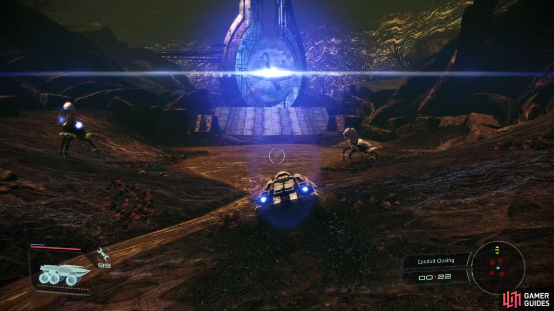 Ignore the Colossi and blitz towards the Conduit before time expires.