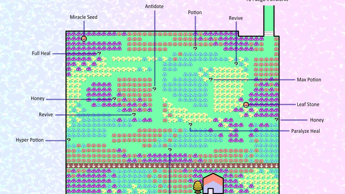 Floaroma Meadow hidden items map.