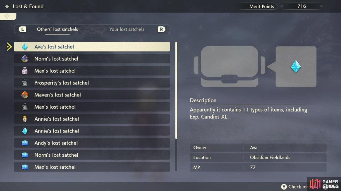 The Lost and Found section can be found in the internet menu and has the Lost Satchels of both you and others listed.