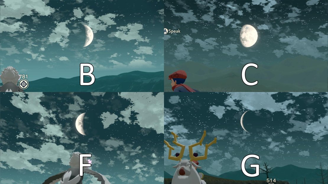 The moon cycle in Pokémon Legends: Arceus.