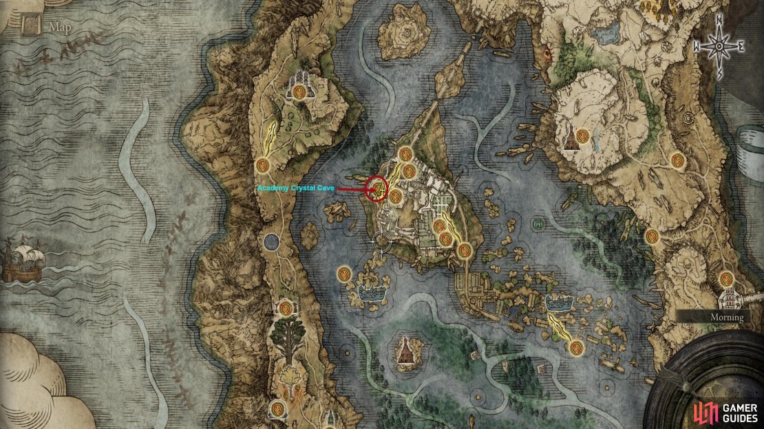 Academy Crystal Cave is just below Raya Lucaria Academy.