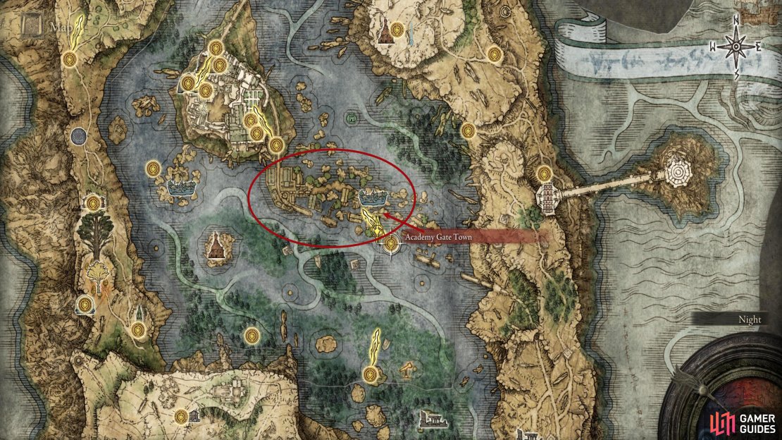 Academy Gate Town is a spacious area that you’ll pass through to get to the Academy proper. That doesn’t mean there isn’t any loot here, though!