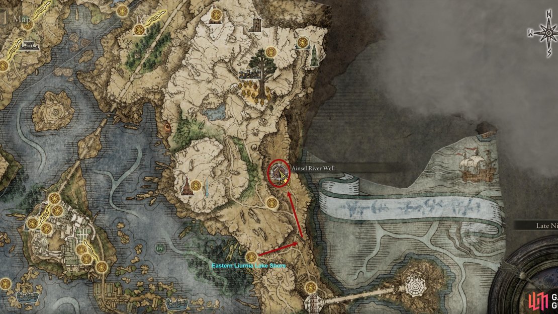 Follow the path east, then north at the crossroads from the Eastern Liurnia Lake Shore site of grace.