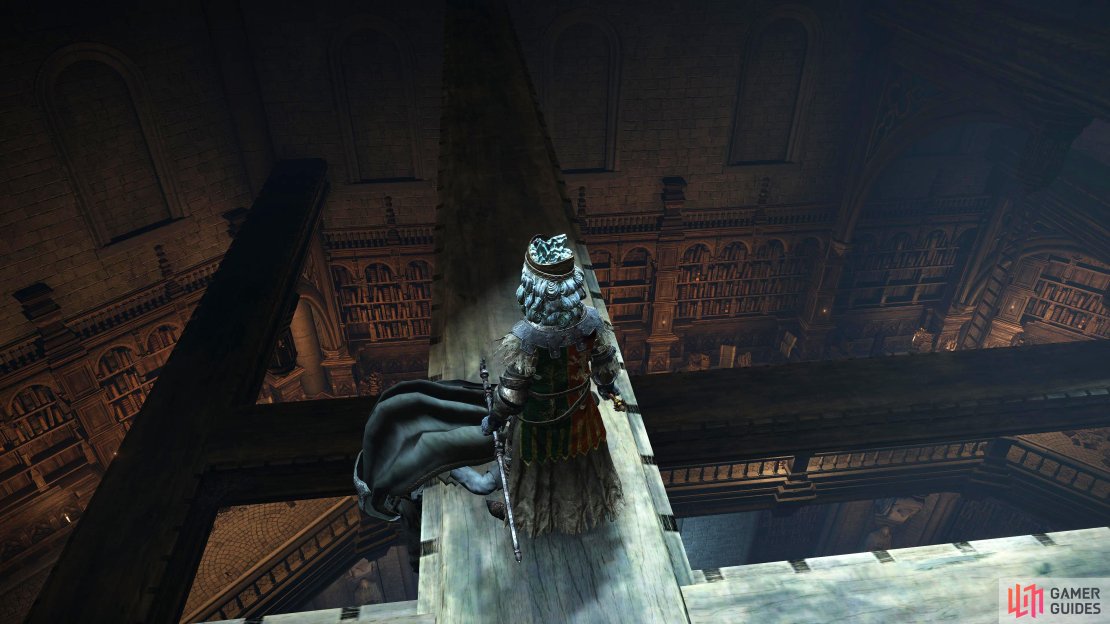 The Cerulean Seed Talisman is found on the body leaning over the rafter. You’ll need to climb two ladders to reach this poor soul.
