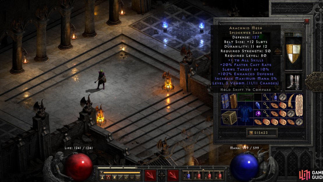 Arguably the best caster belt in the game, Arachnid Mesh offers +Skills and +Cast Rate.