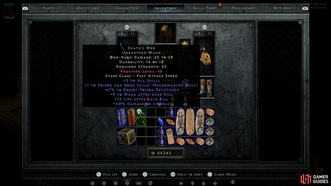 While lacking survivability and being incredibly rare, Death’s Web’s reduction of enemy Poison Resistance makes it a powerful tool for Poison Necromancers.