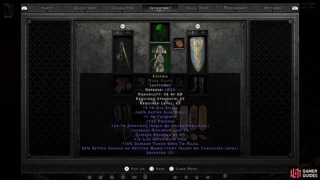 The mix of +Skills, +Strength/level, +Magic Find/level and Teleport make Enigma one of the best armors in the game.