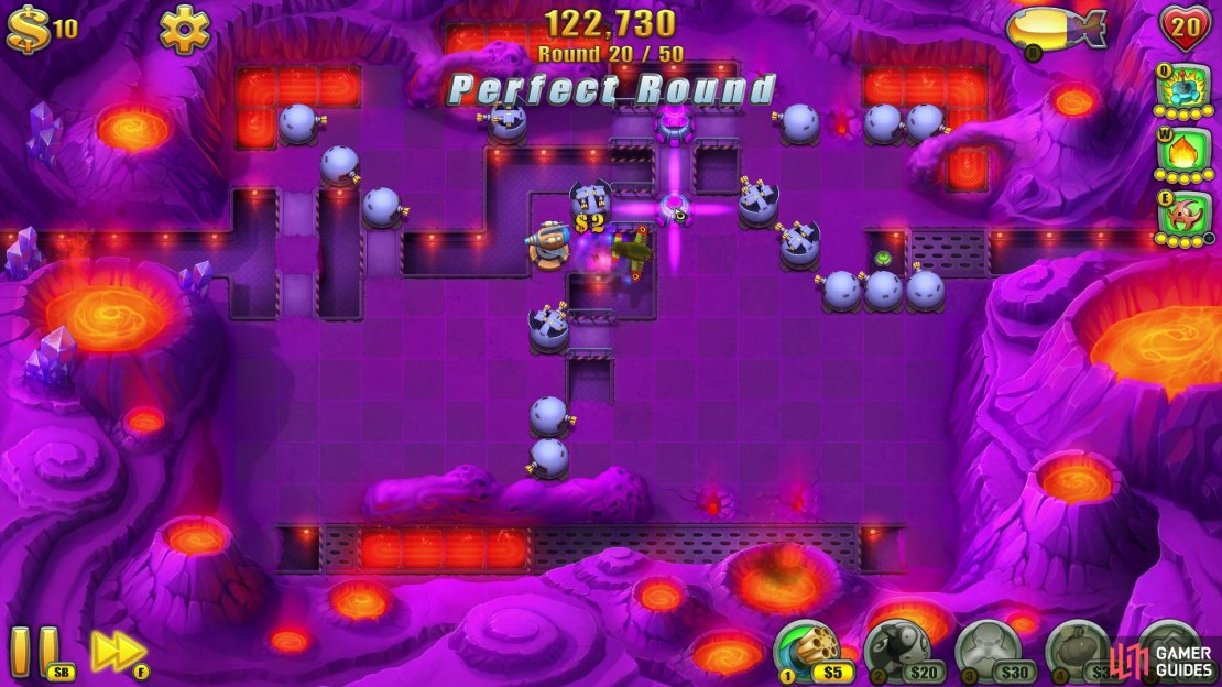 Make sure all Gatling Gun Towers match the screenshot above (so you’re maximising how many runners get damaged by the flames).