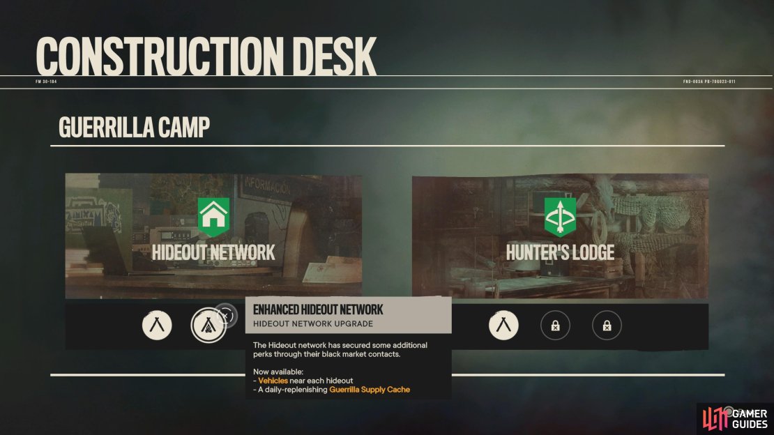 Use the Construction Desk and upgrade the Hideout Network to the second tier.