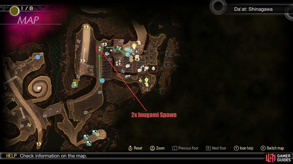 The green arrows determine the path to get to the Inugami’s.