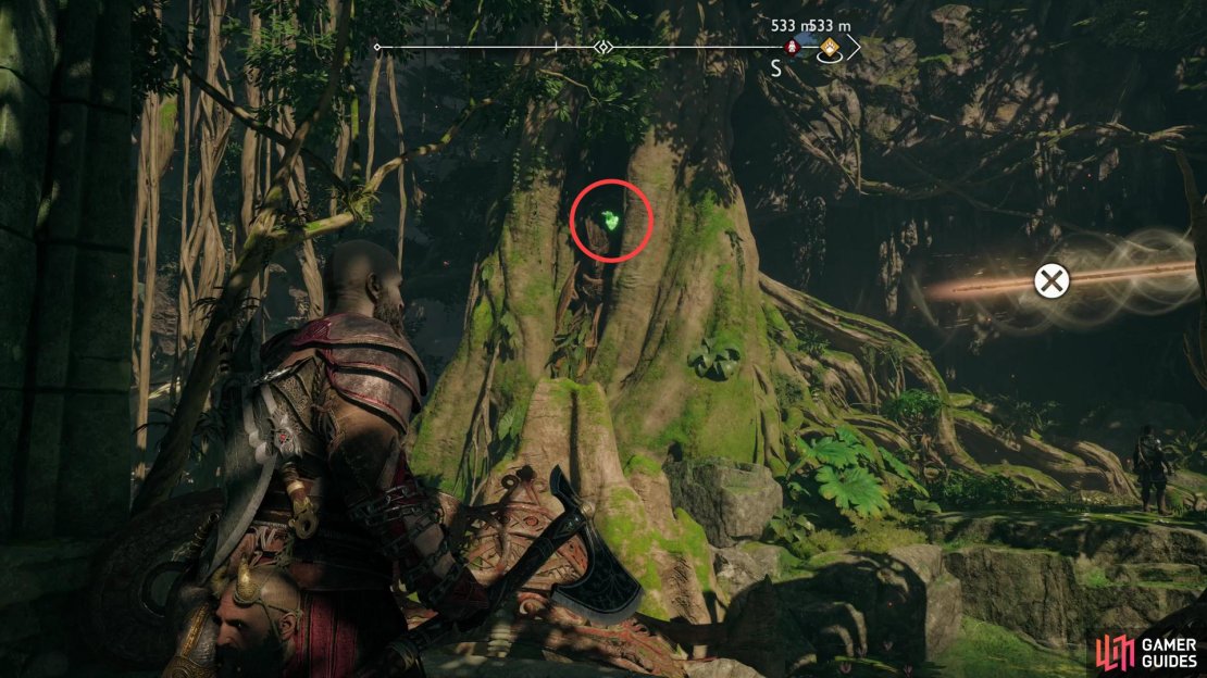 You can find one of Odin’s Ravens nestled in a tree just outside the grand hall.