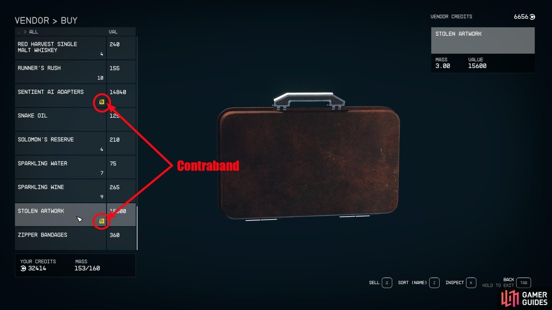 You&rsquo;ll know you have contraband as it&rsquo;ll have the yellow icon next to the name.