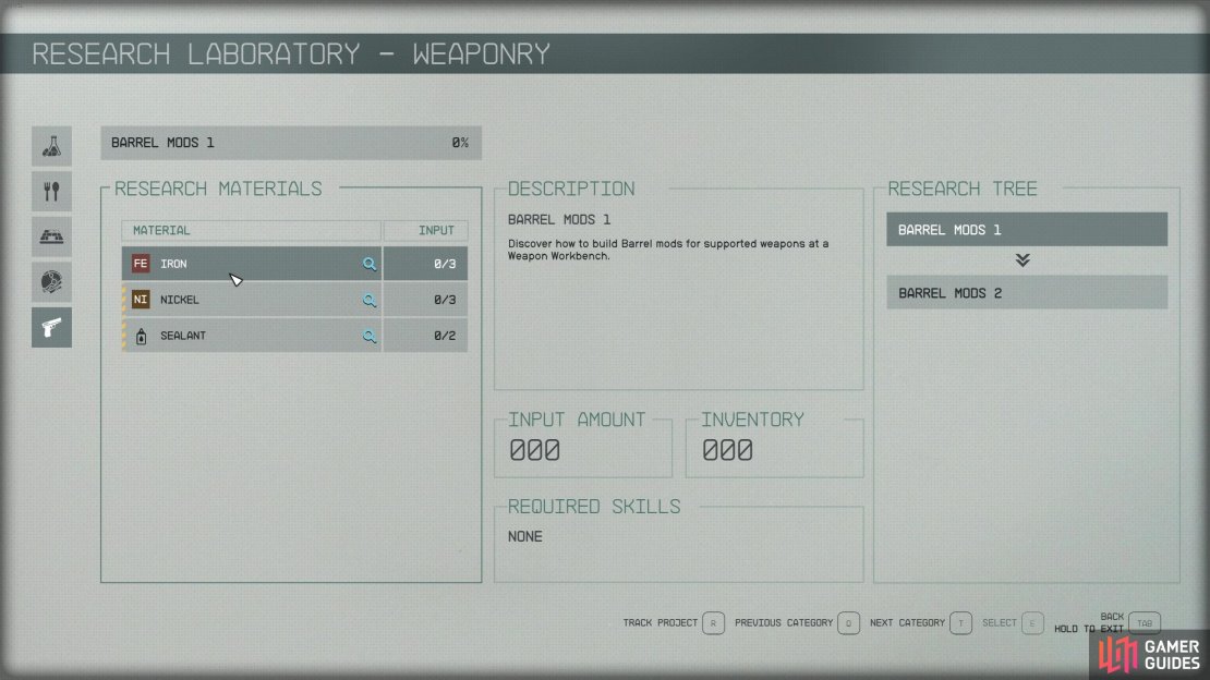 For researching many of the weaponry projects, you&rsquo;ll need Nickel. 
