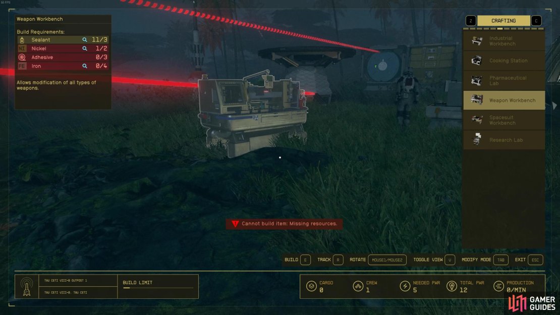 To make a Weapon Workbench, you&rsquo;ll need Nickel. 