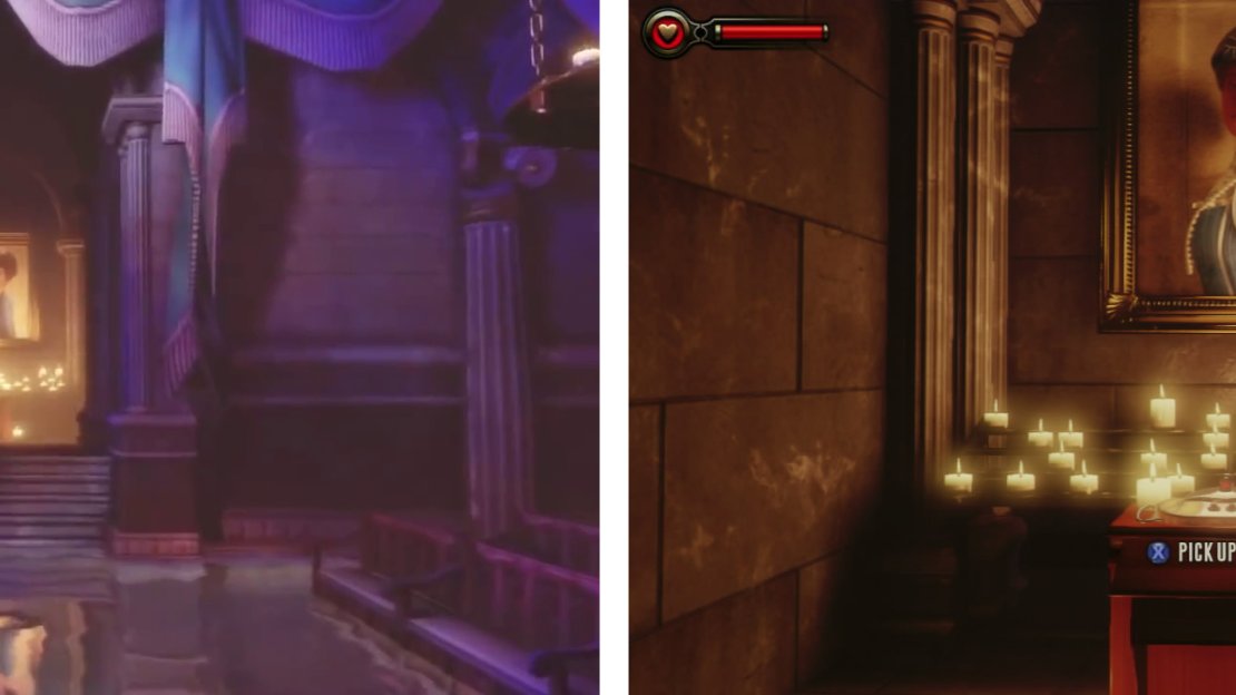 The first Voxophone is in the alcove to the right of the statue in the room with flowers on the floor.