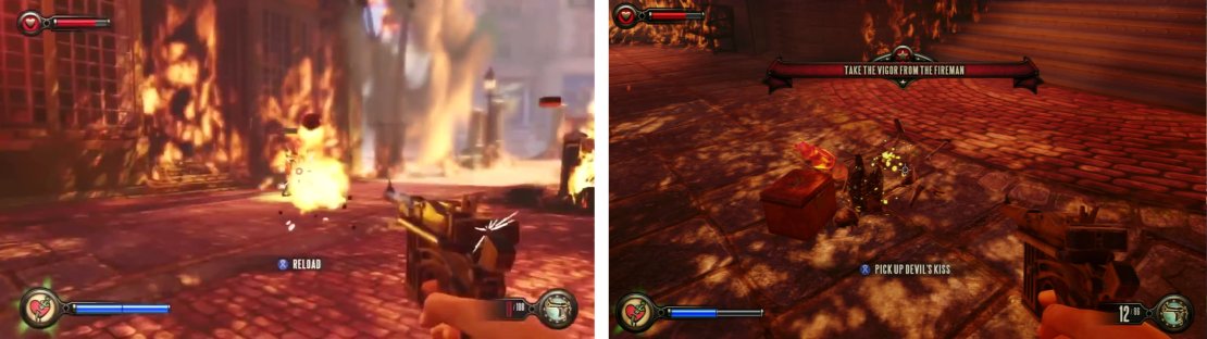 The fireman (left). Grab the Devil&rsquo;s Kiss vigor when he falls (right).