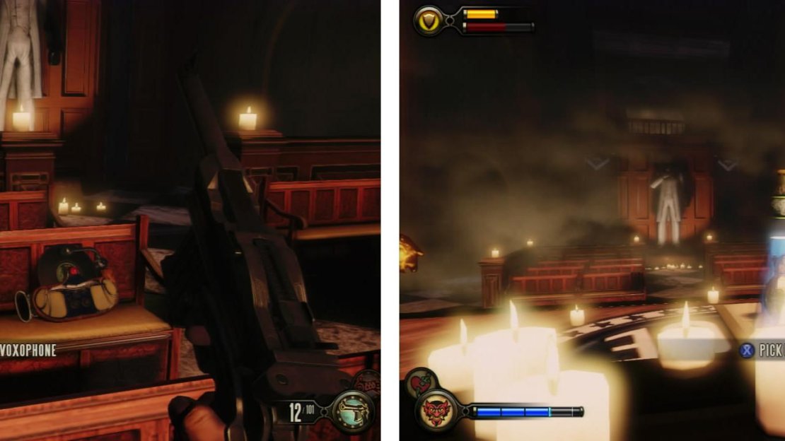 Once the room is clear, grab the Voxophone (left) and Infusion Upgrade (right). You’ll also want to grab the key next to this!