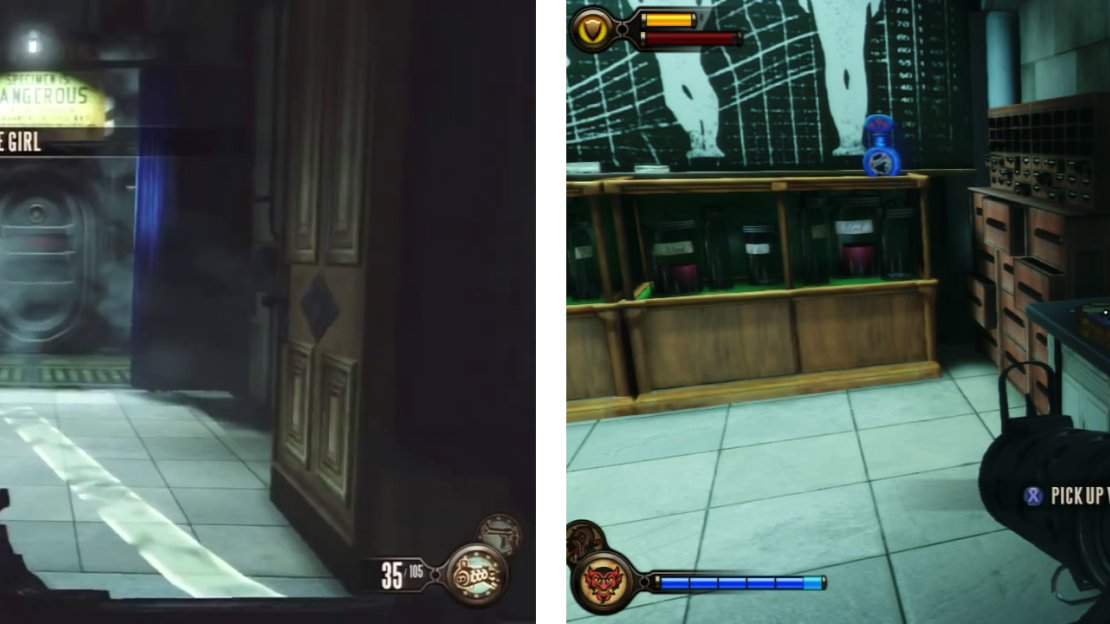 Enter the door on the left of the hallway (left). Inside you’ll find a Voxophone (right).