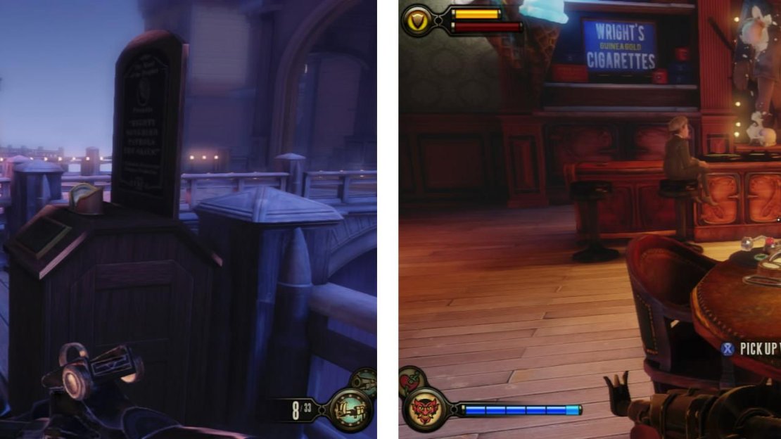 The second Kinetoscope (left) is outside of the Ice Cream Shop, the second voxophone is inside it (right).