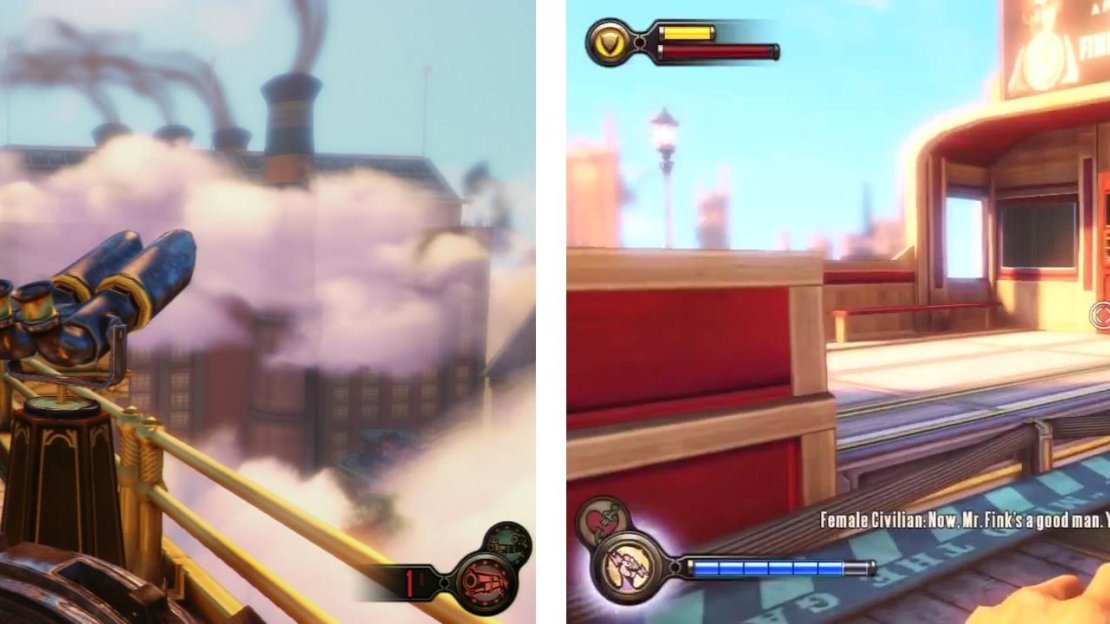 In the starting area is a Telescope (left) and a locked door (right) with a piece of Gear inside.
