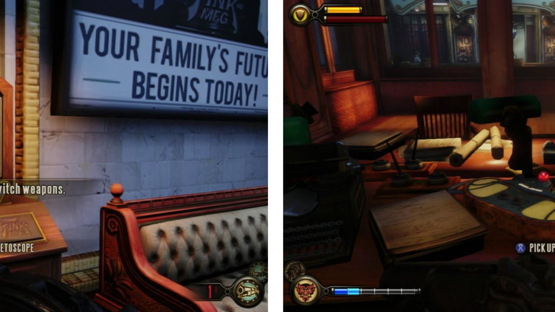 Once inside, you’ll find a Kinetoscope (left) and in the room behind the counter in the main room is a Voxophone (right).