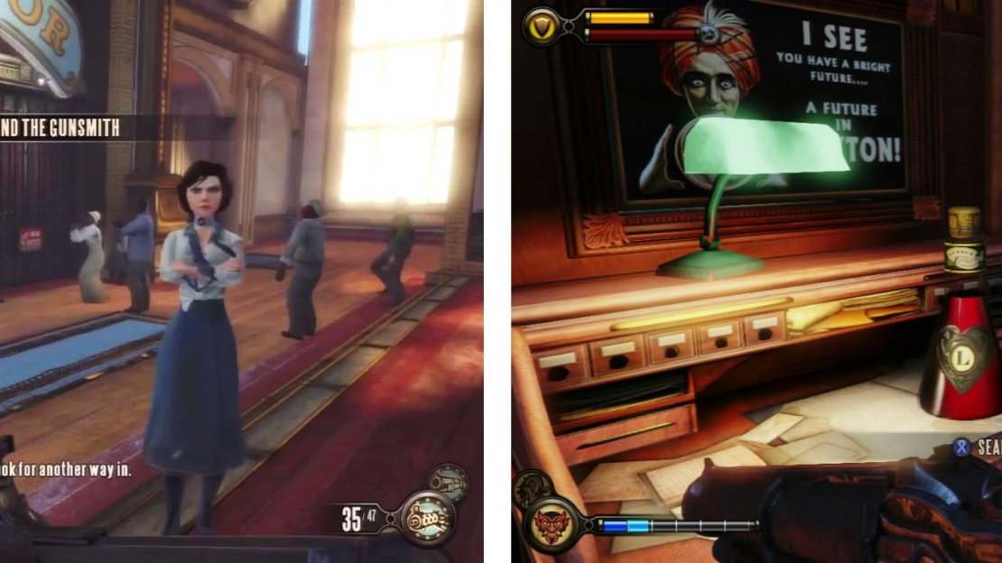 Go past the lift (left) to find a locked door. Inside you’ll find an Infusion Upgrade (right).