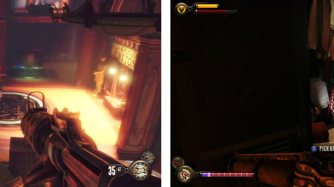 Clear out the room of the Patriot and guards (left) and then explore the side-area for a voxophone (right) in a locker.