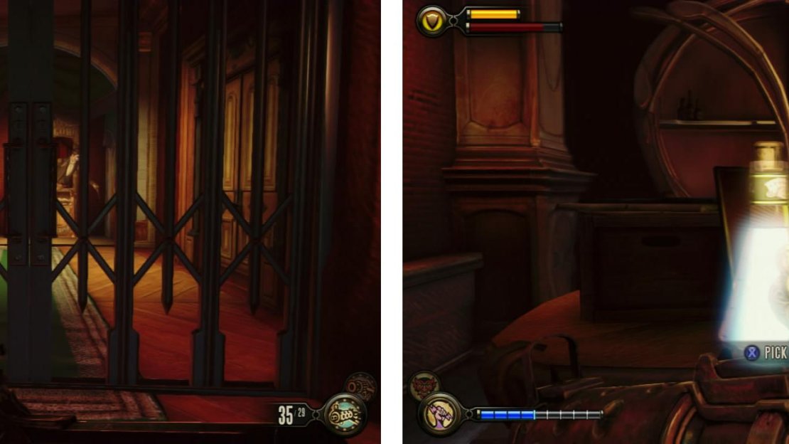 Once the room is clear the gate (left) will open giving access to a Kinetoscope and an Infusion Upgrade (right).