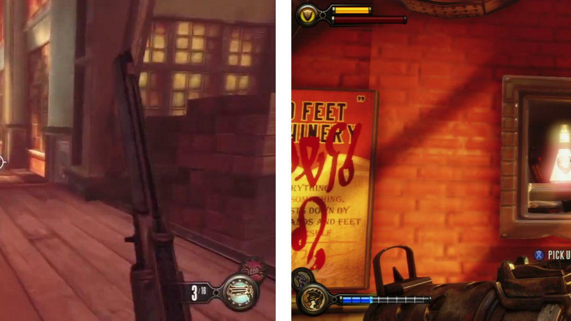 Head through the opening here (left). inside the locked door, use the cipher on the clock to find the Infusion Upgrade and Voxophone (right).