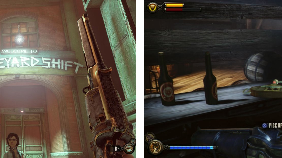Enter the Graveyard Shift Bar (left). In the basement you’ll find a set of Keys for an optional task and a Voxophone (right).