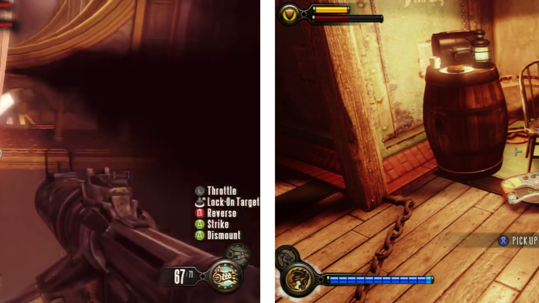 Target the large rocket turrets (left) and keep an eye out for a building on the right hand side of the area with a Voxophone (right).