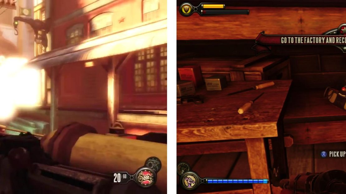 Upon returning to the Plaza of Zeal, fight through the baddies (left) and enter the Gunsmith shop for a Voxophone (right).