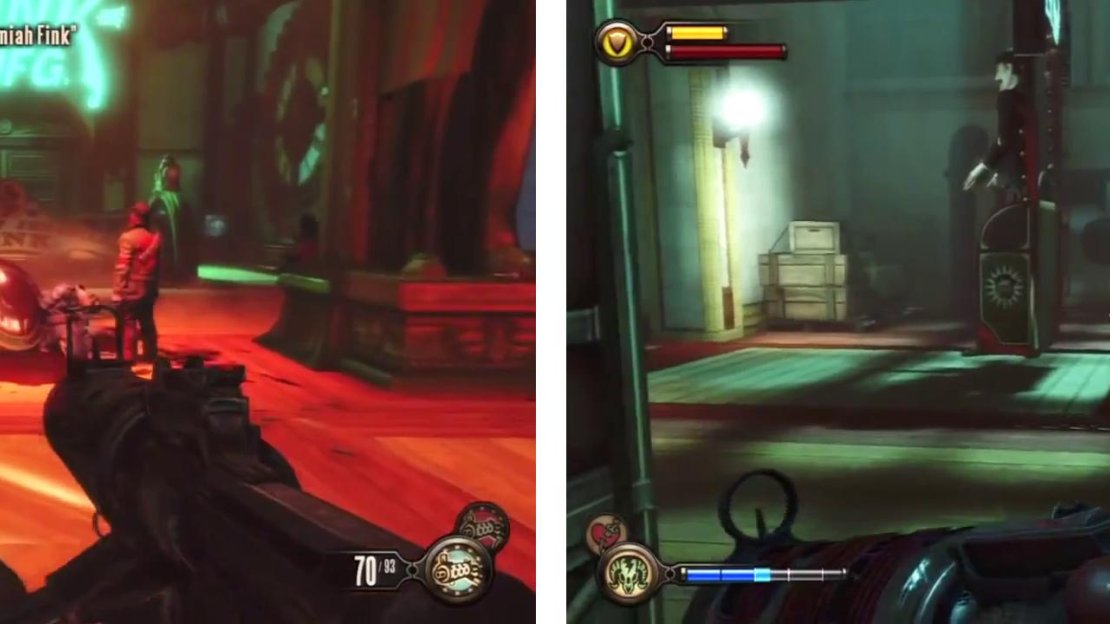 Kill the Vox after leaving the lift (left). Enter the door to the left to find several vending machines (right) and a piece of Gear.