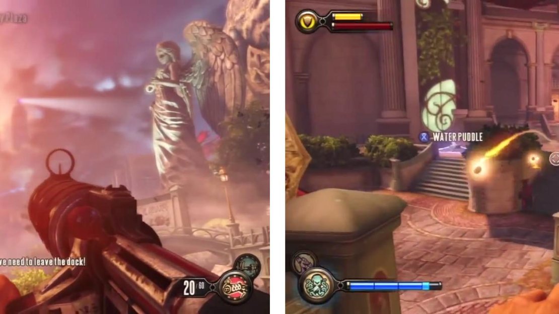 Exit the starting area (left) and work your way over to Port Properity Station for a fight (right).
