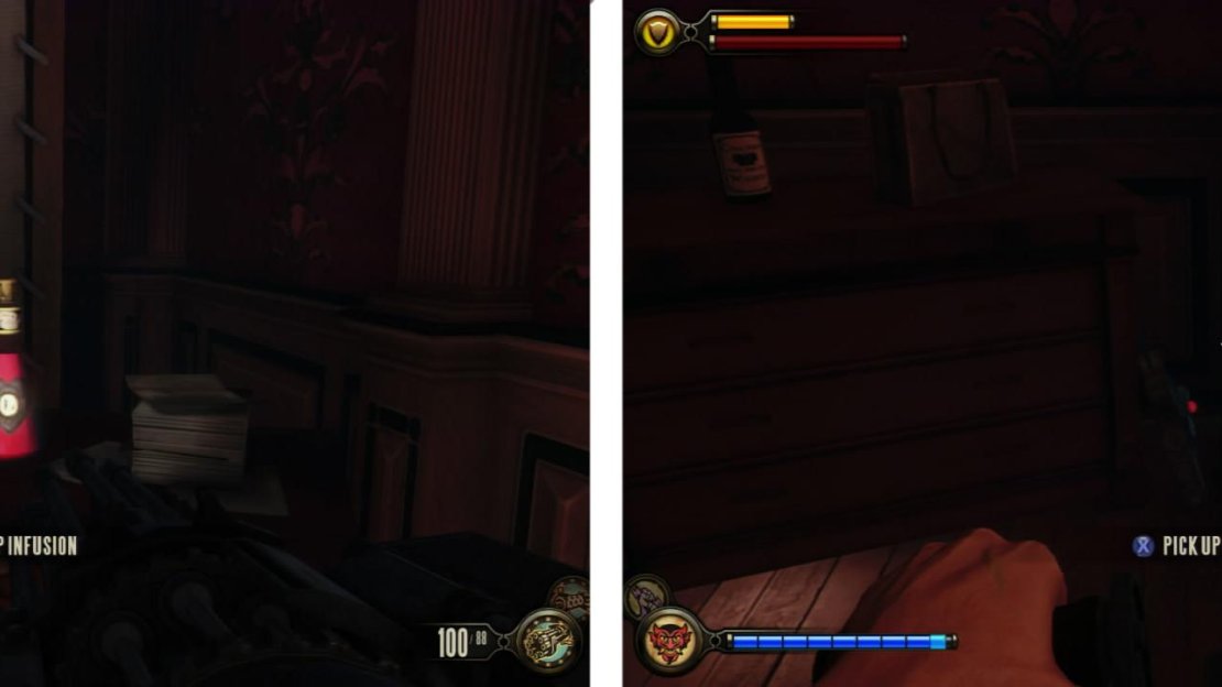 Upstairs inside Laboratory Lutece you will find an Infusion Upgrade (left) and a Voxophone (right).