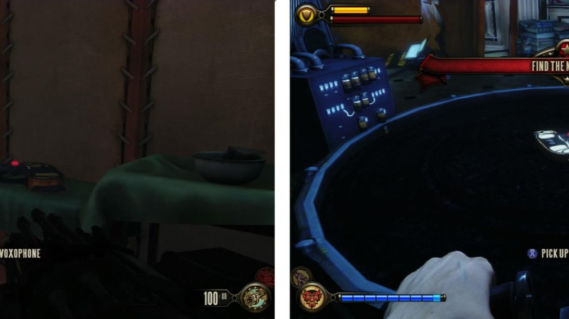 On the ground floor of Laboratory Lutece is another Voxophone (left). After interacting with the tear, another Voxophone (right) will appear.