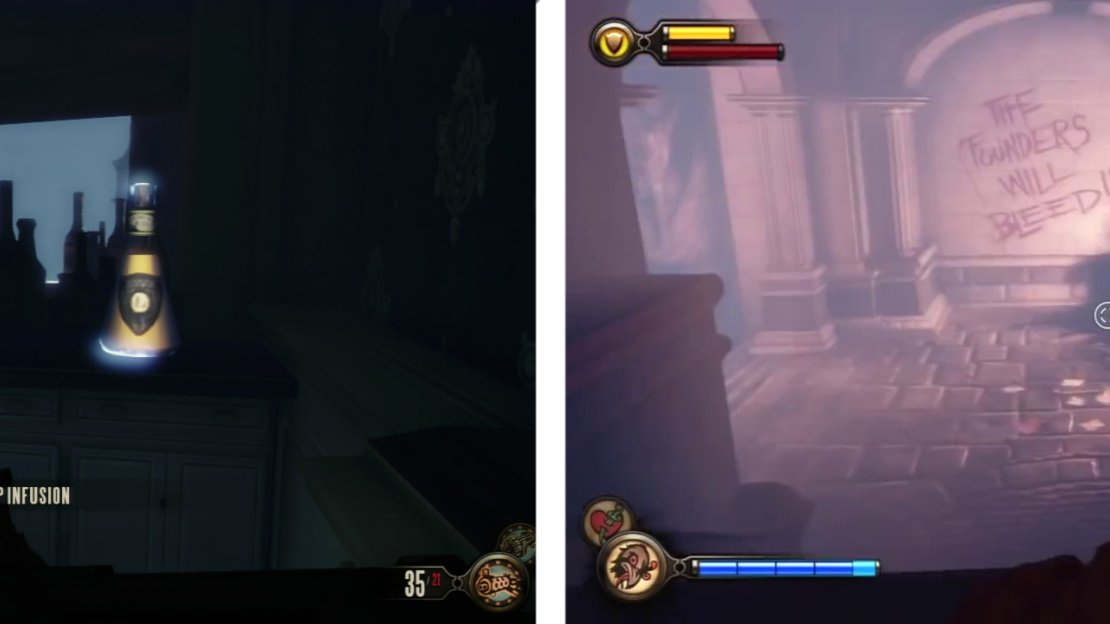 Enter the ‘Wilson Bros. & Company’ building for an Infusion Upgrade (left). Enter the door to the right at the base of the stairs (right) to find a codebook inside.