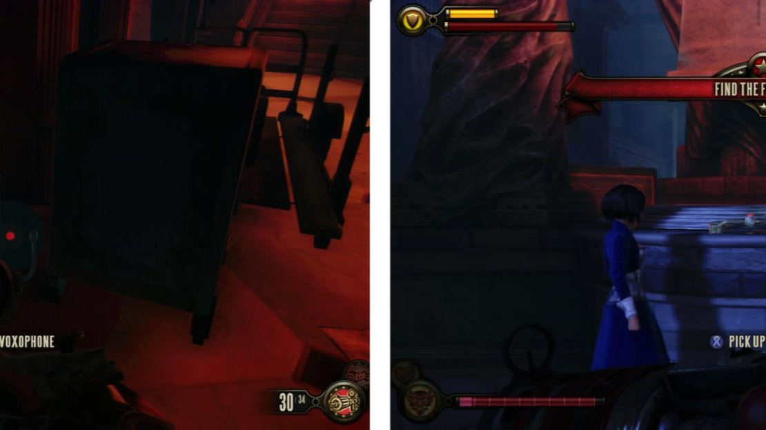 On the left side of the vault is a Voxophone (left). Once you have dealt with the tear in the vault another Voxophone will appear (right).