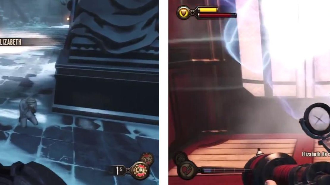 Alert the Boy of Silence and clear the room (left). When the lift arrives, grab the Voxophone within (right).