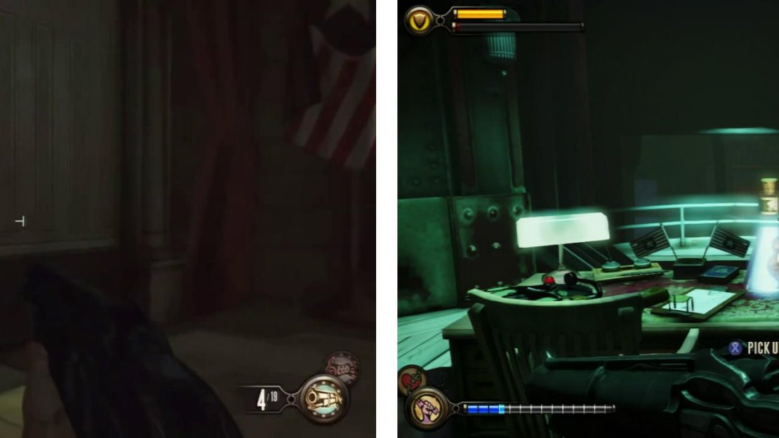 Have Elizabeth pick the lock (left). Inside you’ll find an Infusion Upgrade and a Voxophone (right).