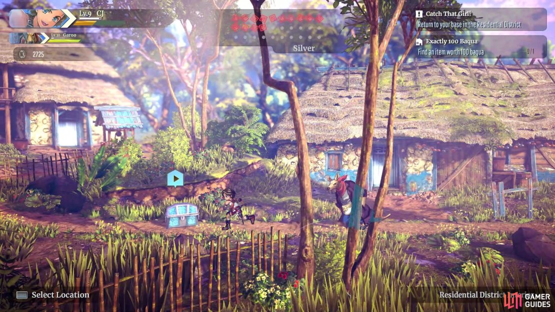The chest with the 100 baqua will be right in the middle of the Residential District Interior area
