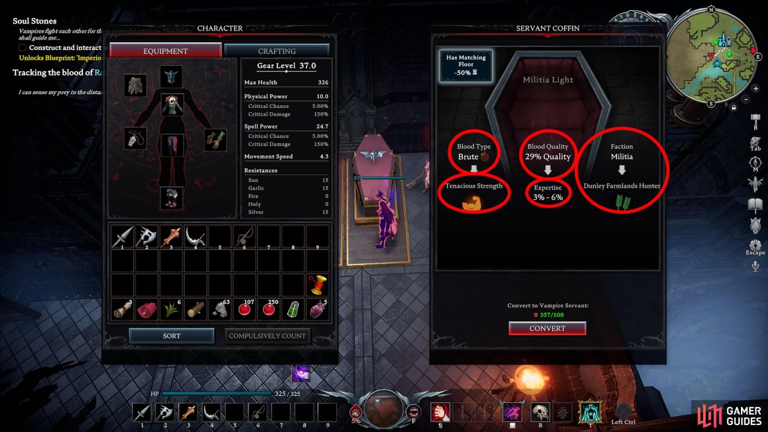 When you place the servant into the coffin, you’ll be able to see what stats they come with before you convert them.