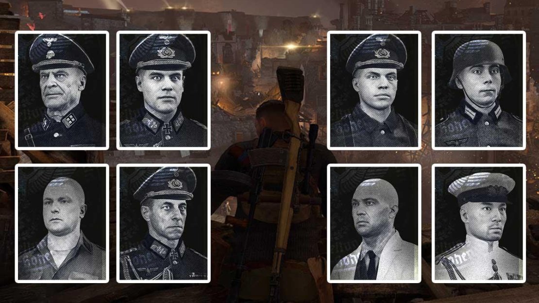 A rogue’s gallery of the eight major Kill List targets in Sniper Elite 5.