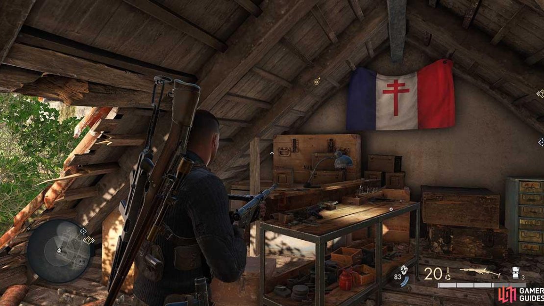 The SMG workbench is in a ruined Resistance safe house.