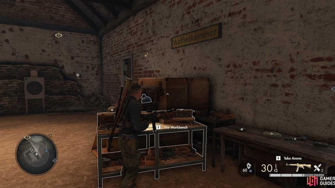 You will need a satchel charge or a key to get to the pistol workbench.