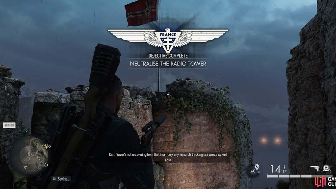 Destroying the radio tower is one of the secondary objectives in Secret Weapons.