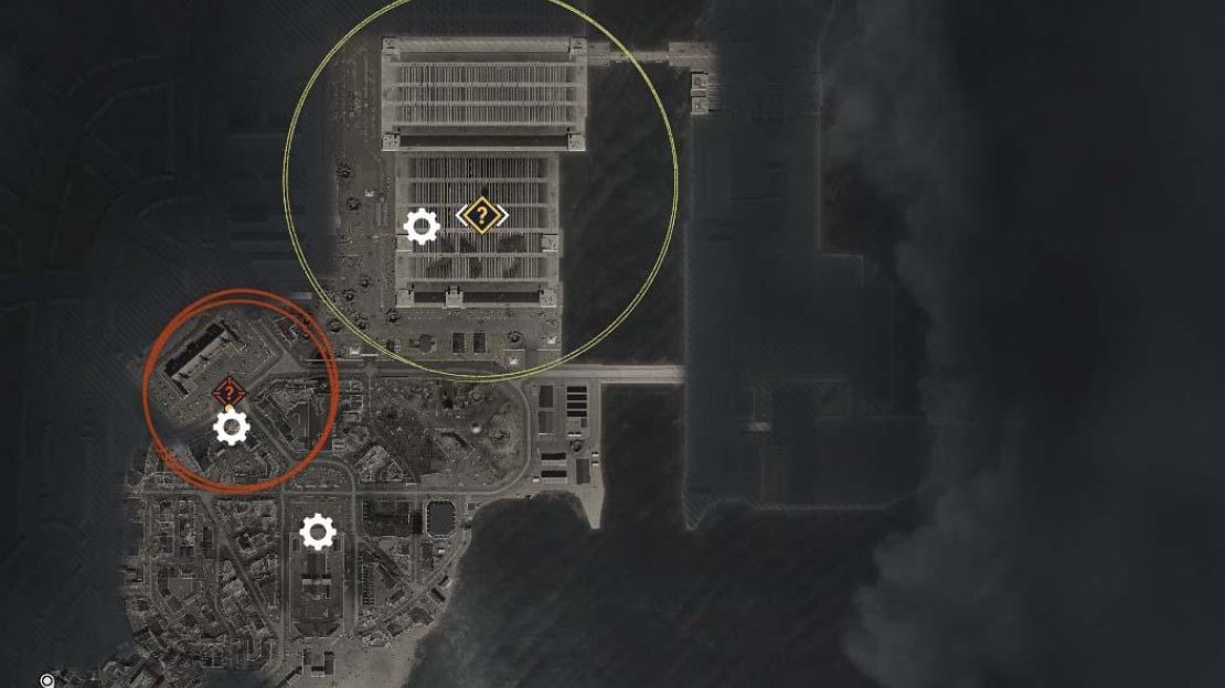 The location of the three workbenches in Mission 8: Rubble and Ruins.