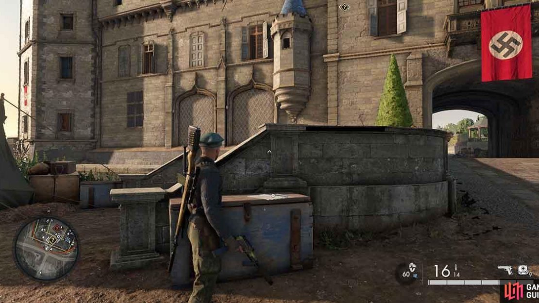 The document can be found on top of this storage box by the bridge.