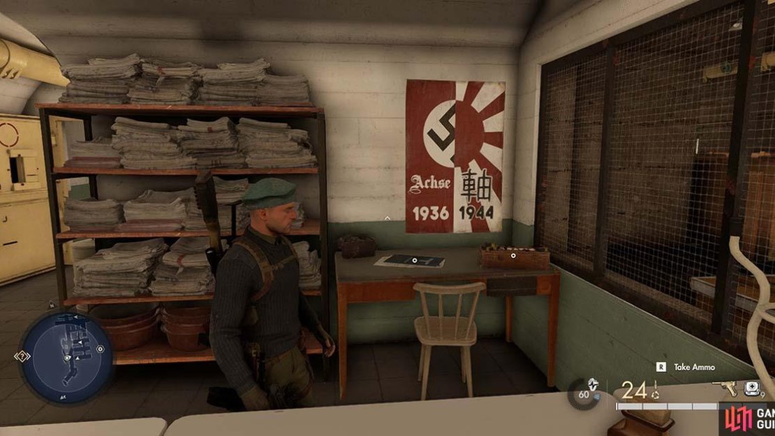 You’ll find the document on this table in the papers room of the bunker.